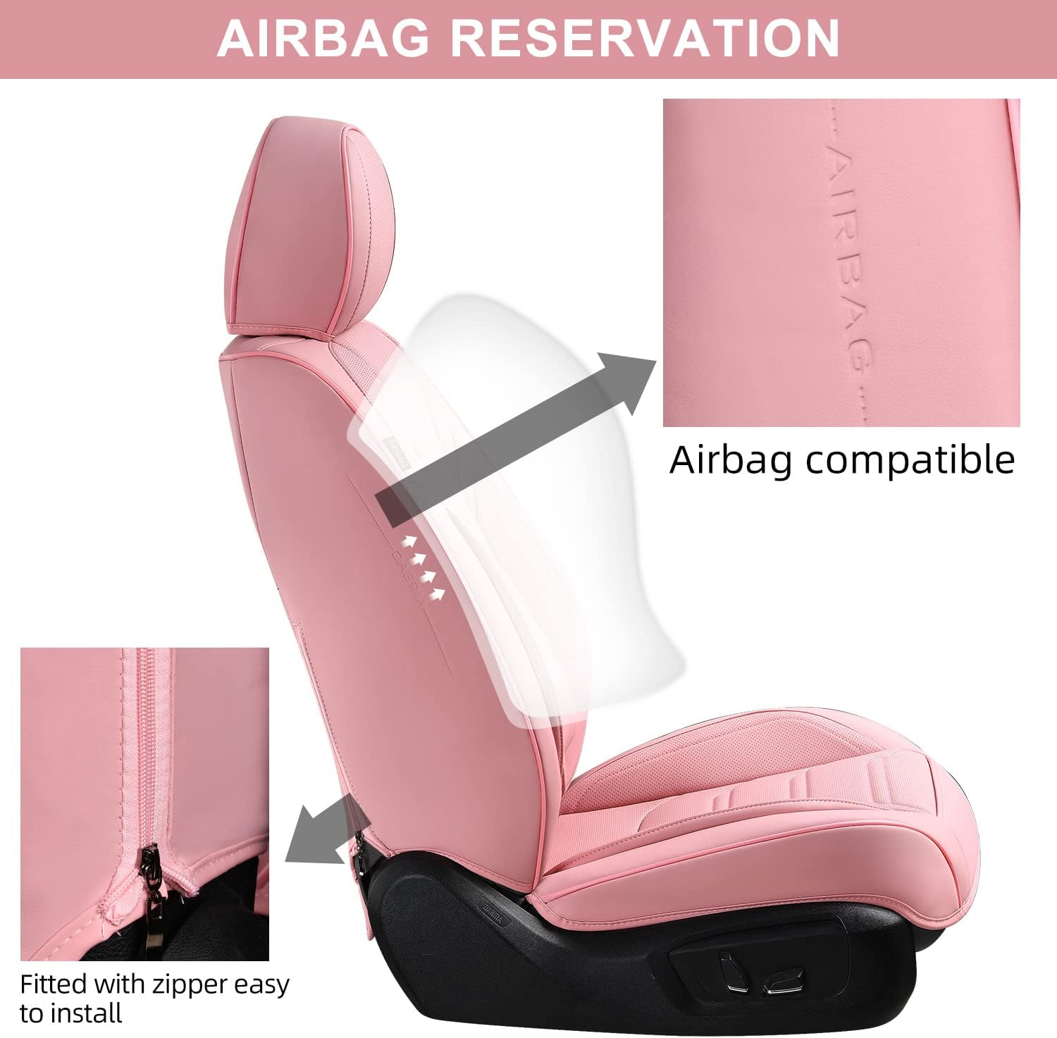 Fundas de asiento delantero de coche color rosa con reposacabezas, cuero transpirable, 1 par de ajuste universal para sedanes, SUV, camiones