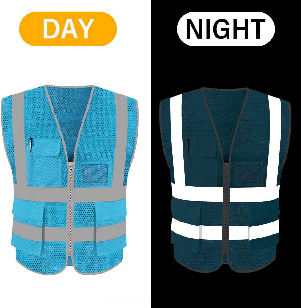 HYCOPROT High Visibility Mesh Safety Reflective Vest with Pockets and Zipper, Meets ANSIISEA Standards
