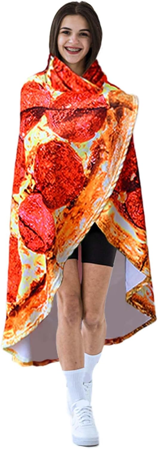 Vessia Manta con estampado de pizza, manta redonda realista y divertida para adultos y niños, manta de pizza Pepperoni de 300 GSM para sofá, cama,