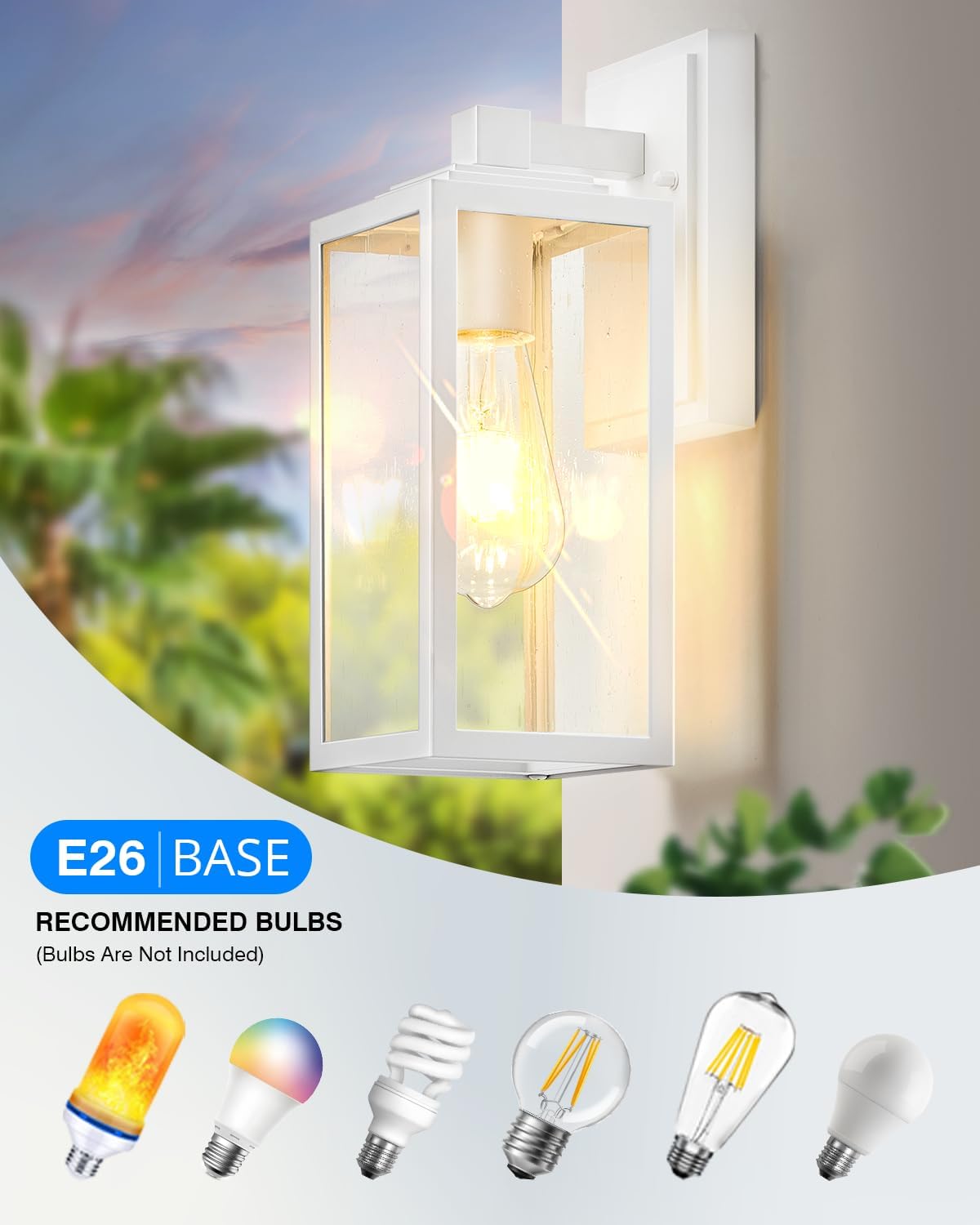 VIANIS Paquete de 2 lámparas para exteriores, farol blanco para iluminación de pared al aire libre, luces de porche antioxidantes, luces exteriores