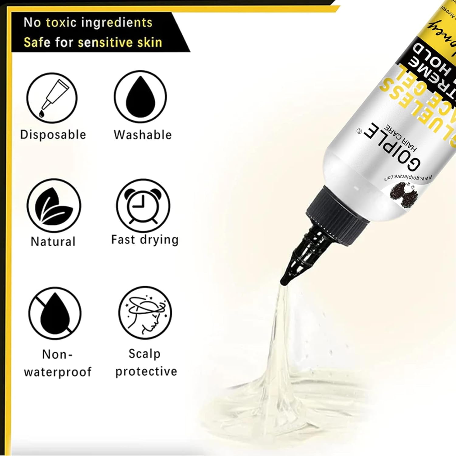 Pegamento de encaje para peluca de oro líquido de 4 onzas  Gel de pegamento de encaje sin pegamento  Fijación temporal para pelucas y pelucas de
