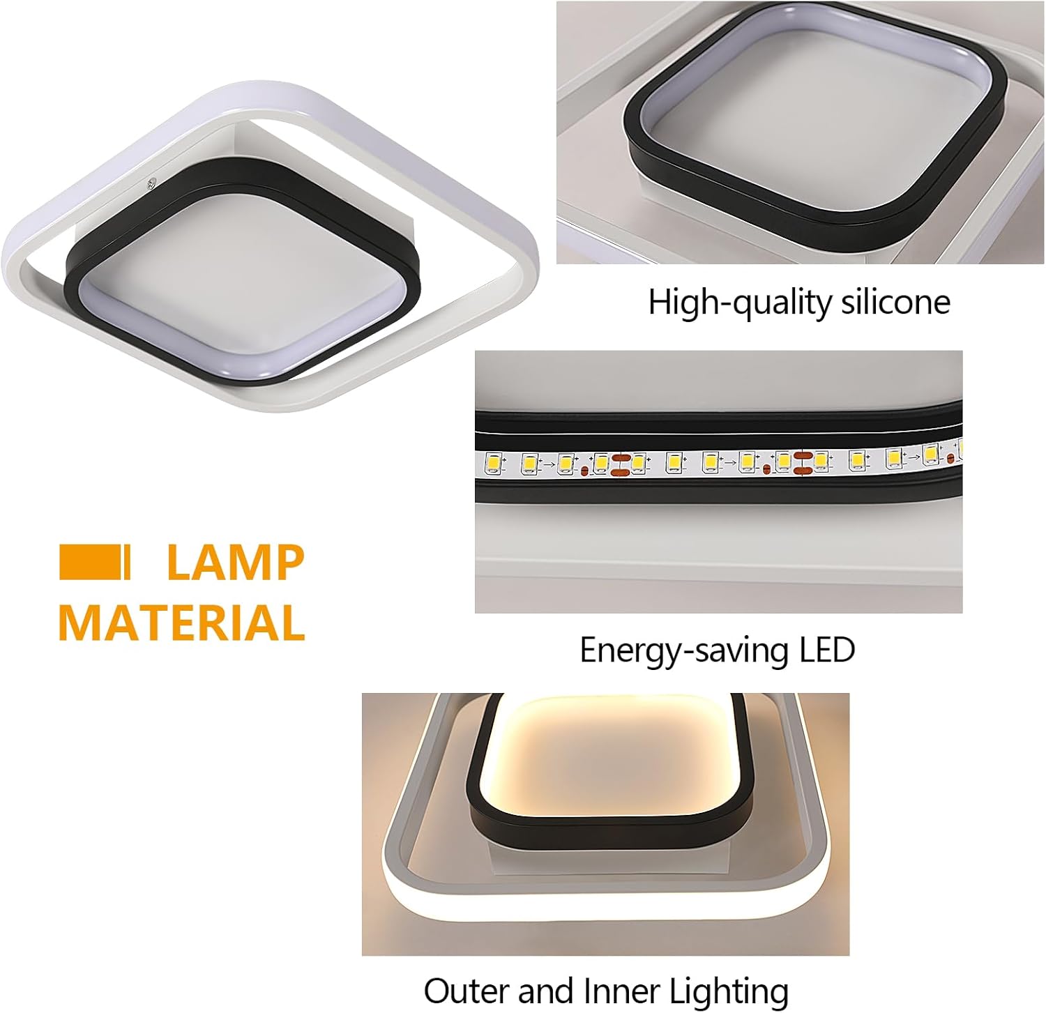 AUA Lámpara LED de techo empotrada, lámpara de techo moderna cuadrada de 33 W, 6500 K, luces de techo para pasillo cerca de la lámpara de techo para