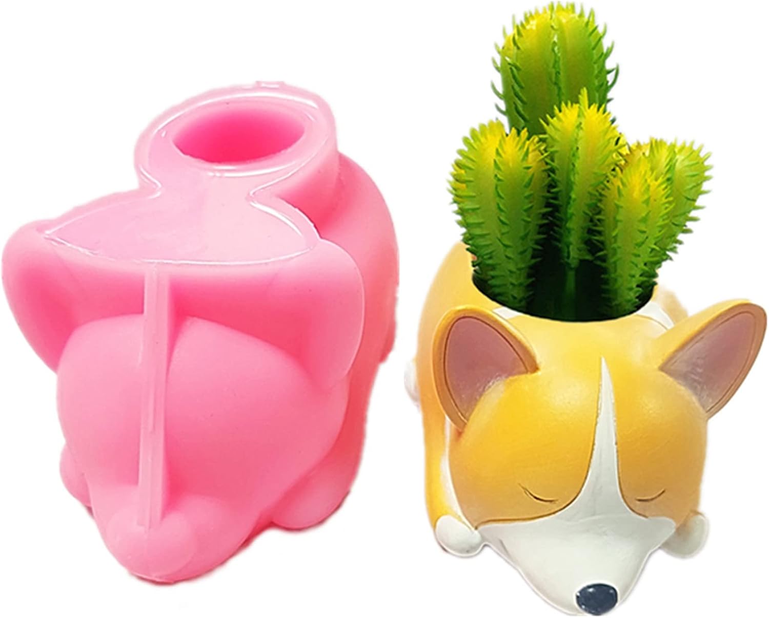 Moldes para macetas de hormigón Corgi para perros, maceta suculenta, moldes de silicona, resina epoxi, arcilla, cemento, portavelas, molde de caja