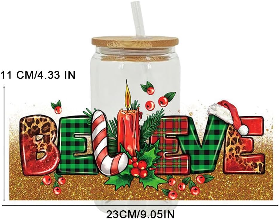 Adhesivo de transferencia UV DTF, decoraciones de Navidad, adhesivo de transferencia UV DTF, calcomanías de envoltura de taza UV DTF, calcomanías