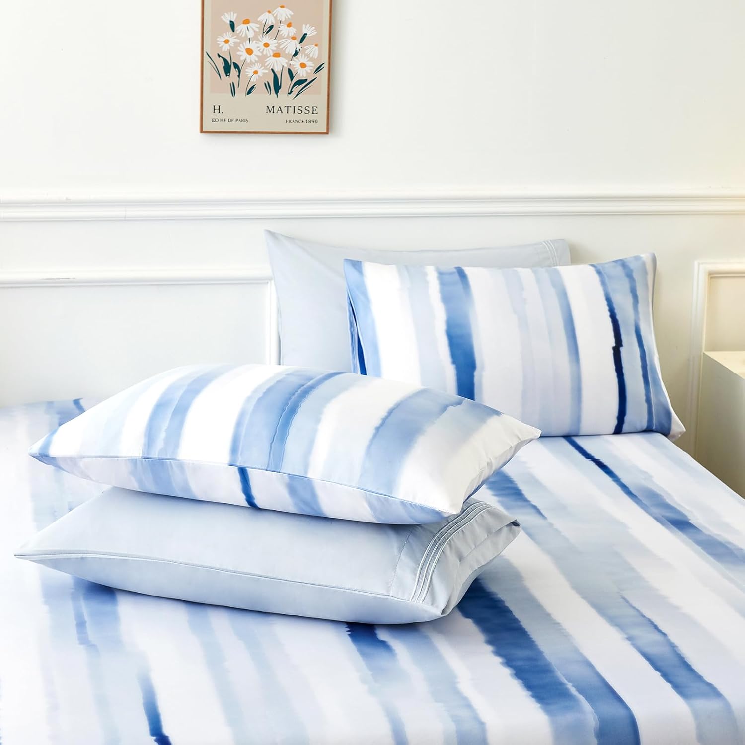 YIYEA Juego de edredón tamaño King  Estampado floral  7 piezas de cama en una bolsa  Juegos de ropa de cama para todas las estaciones con edredón,