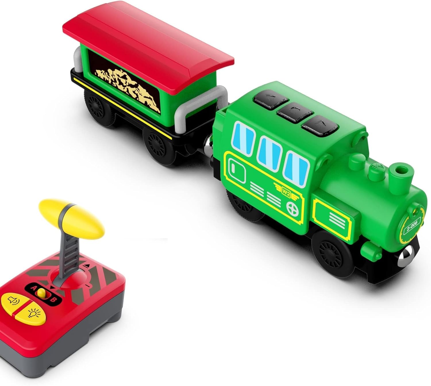Tren motorizado para pista de madera, tren de locomotora a batería, tren de control remoto para juego de orugas, potentes vehículos de tren de motor