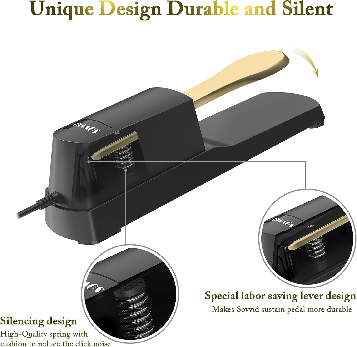 Sovvid Pedal de sostenimiento para teclado, pedal de piano dorado con interruptor de polaridad para todas las marcas teclados electrónicos, teclados