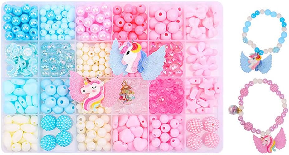 Zhetwour Cuentas de bricolaje para hacer joyas, kit de cuentas de unicornio para hacer pulseras para niñas con concha de estrella de mar de perla,