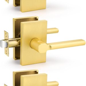 EHOMEWARE Paquete de 3 pomos de puerta de paso, manijas de puerta de latón satinado sin llave, manijas de puerta interior en acabado dorado, manijas EHOMEWARE Paquete de 3 pomos de puerta de paso, manijas de puerta de latón satinado sin llave, manijas de puerta interior en acabado dorado, manijas