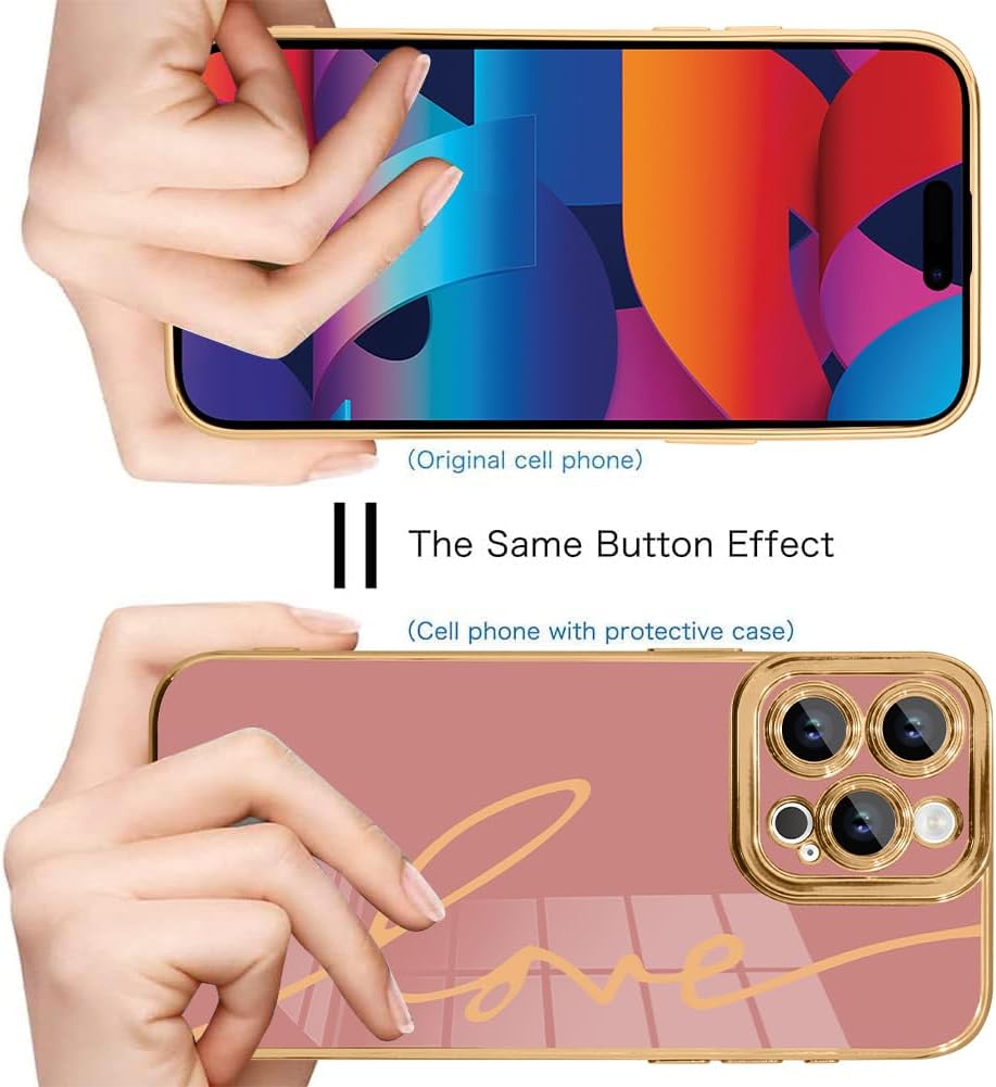 Fiyart Diseñada para iPhone 15 Pro Max, bonita funda chapada en amor para mujeres y niñas, con protector de pantalla, protector de cámara, cubierta