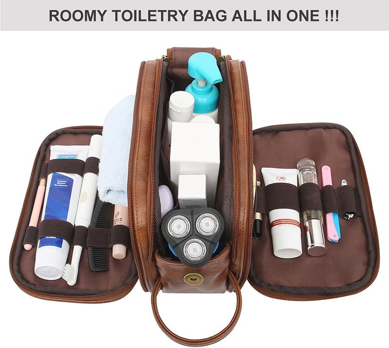 Neceser impermeable grande viaje afeitado Dopp kit marrón PU cuero hombres bolsa de aseo Dopp kit para hombres viaje neceser bolsa de aseo para