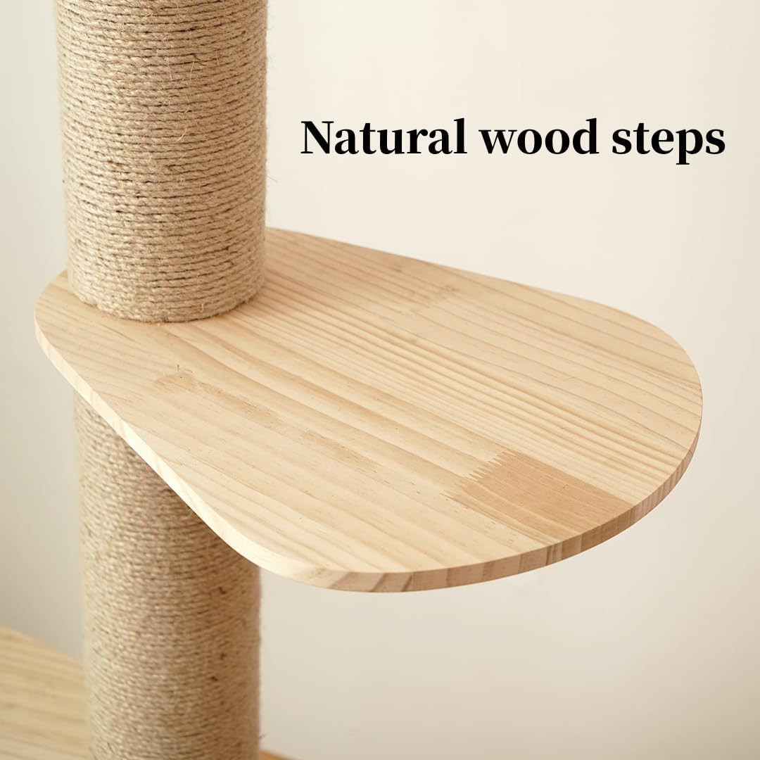 Torre de árbol de madera para gatos de piso a techo para gatitos y gatos grandes con postes rascadores de cuerda de sisal natural, altura de la base