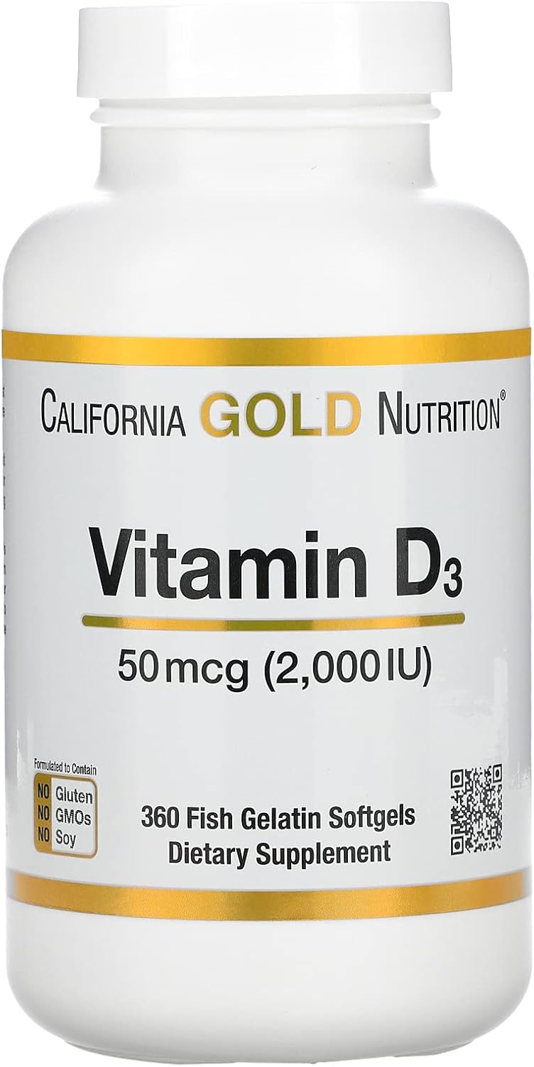 California Gold Nutrition Vitamina D3, 50 mcg (2,000 UI), 360 cápsulas blandas de gelatina de pescado, paquete de 2 California Gold Nutrition
