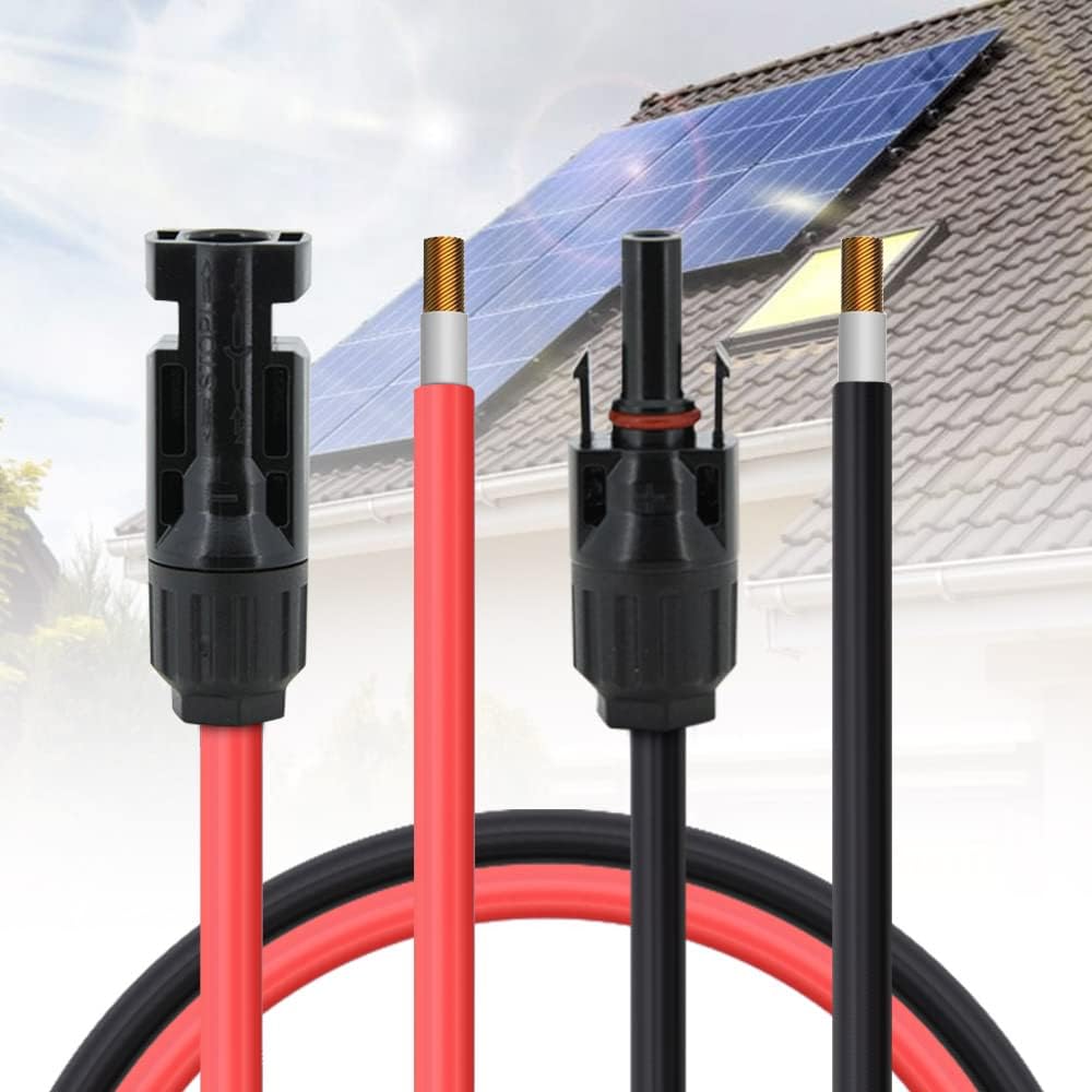 KEDAKEJI Cable de extensión de panel solar de calibre 10, 10 AWG, 1 par de 5 pies negro + 5 pies de cable de extensión de panel solar rojo con