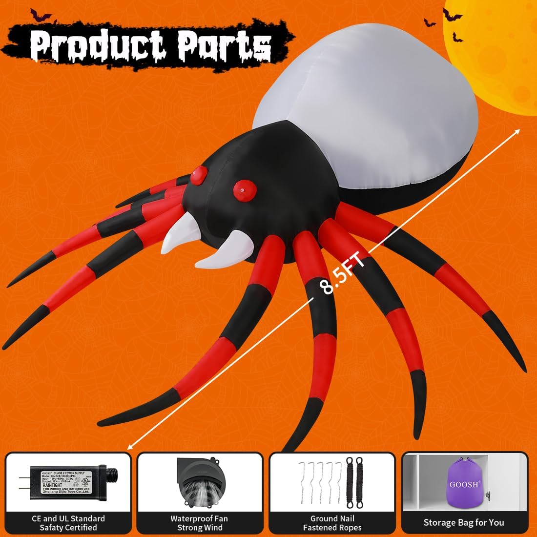 GOOSH Paquete inflable de araña de Halloween de 8.5 pies y bruja inflable de 6 pies