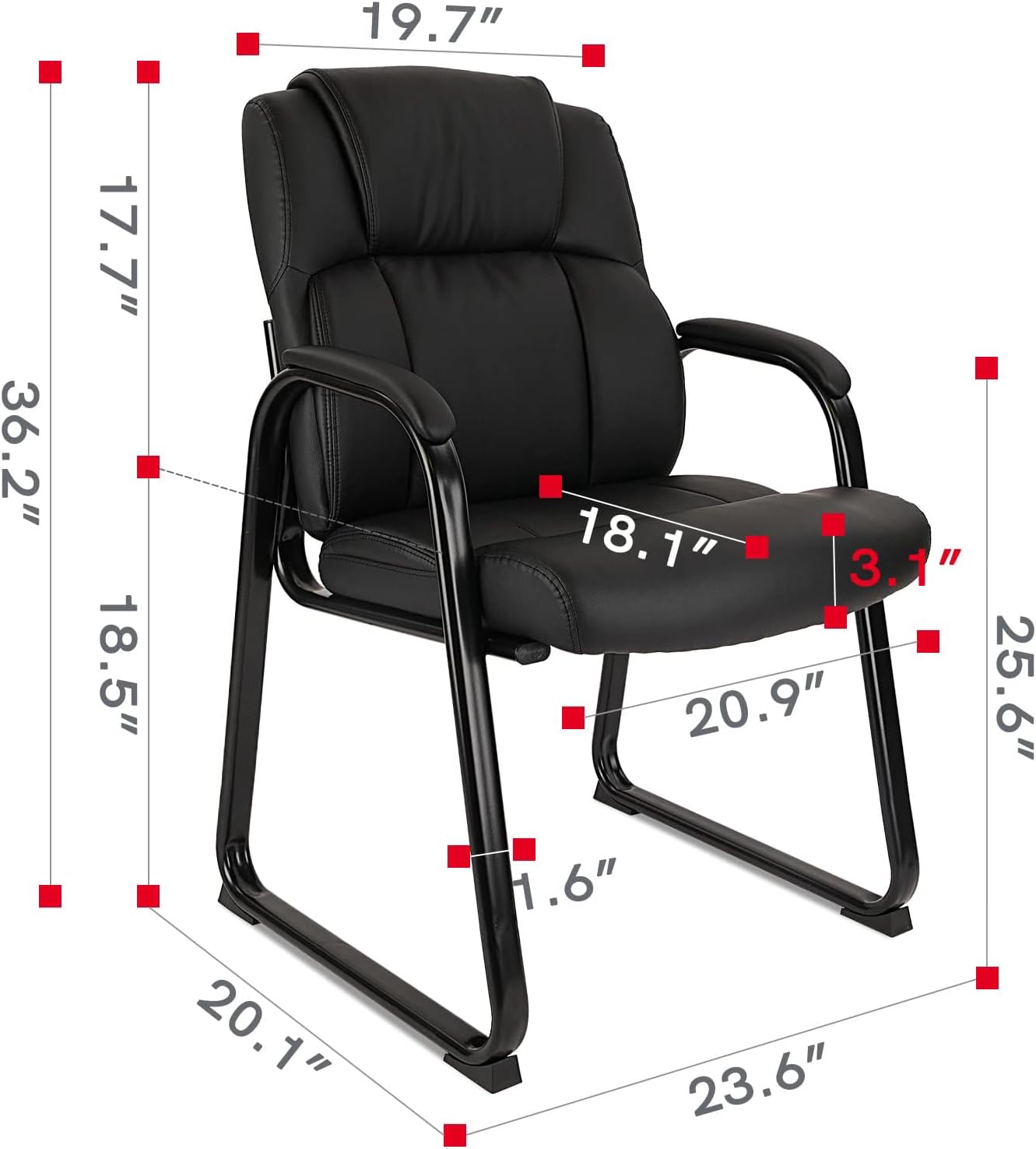 CLATINA Silla de oficina para invitados de cuero con reposabrazos acolchado y base de trineo, silla de escritorio sin ruedas para recepción,