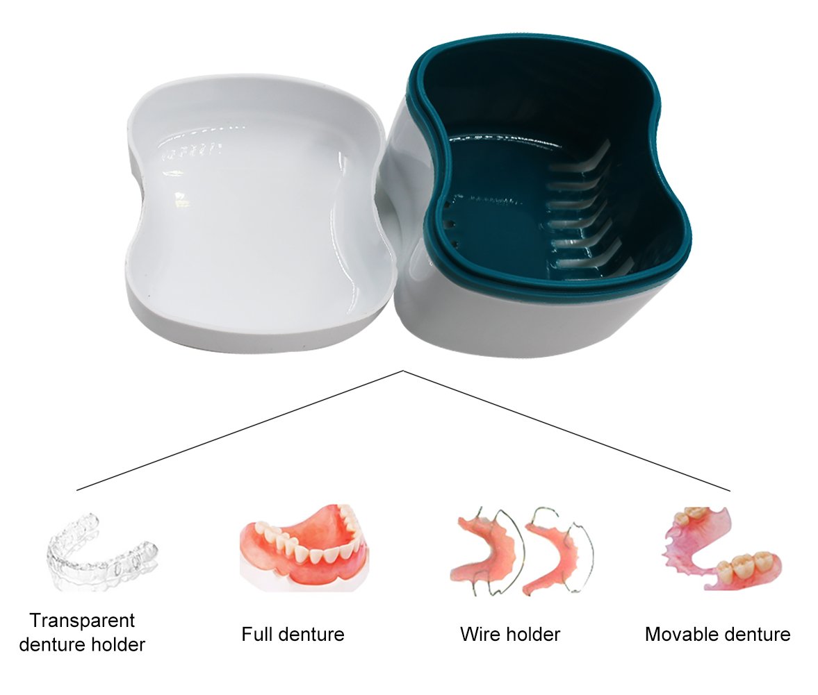 Taza de dentadura con colador, 1 caja de retención de cepillo de dentadura, estuche de dentadura con tapa, caja de baño de dentadura para limpiar,
