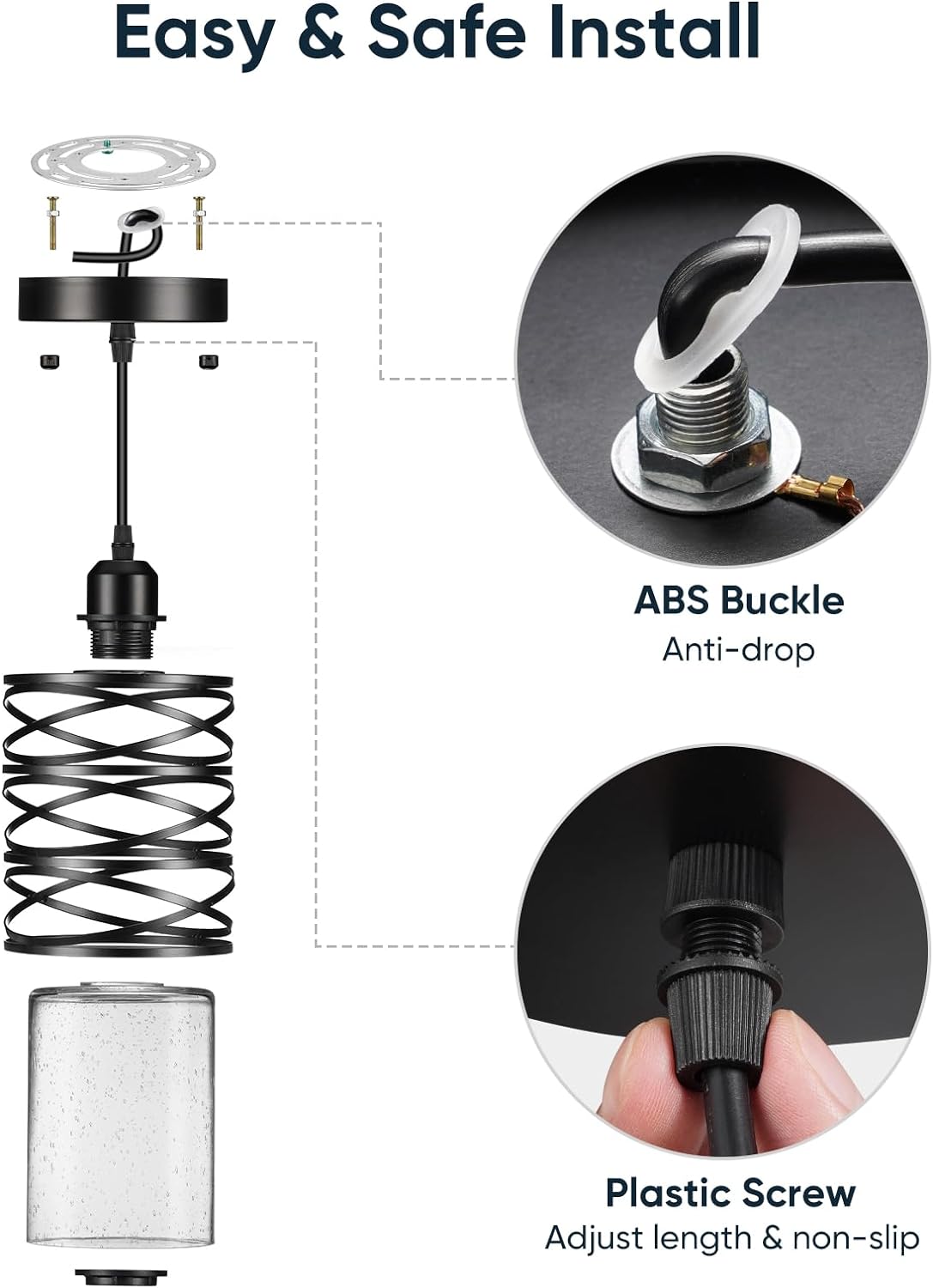 Paquete de 2 luces colgantes negras para decoración de isla de cocina, moderna lámpara colgante de vidrio sembrado sobre el fregadero, luces de