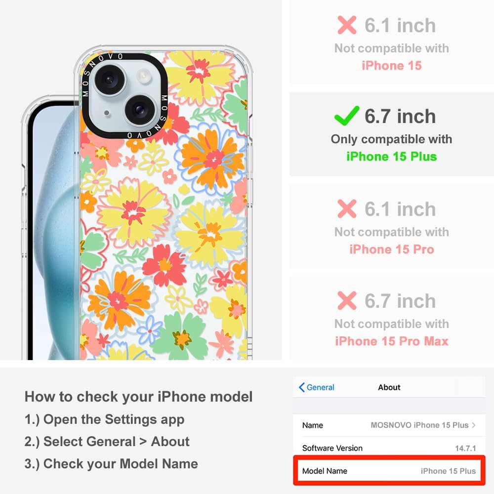 MOSNOVO Buffertech – Funda compatible con iPhone 15 Plus, impacto de caída de 6.6 pies, tecnología antidesprendimiento, funda transparente de