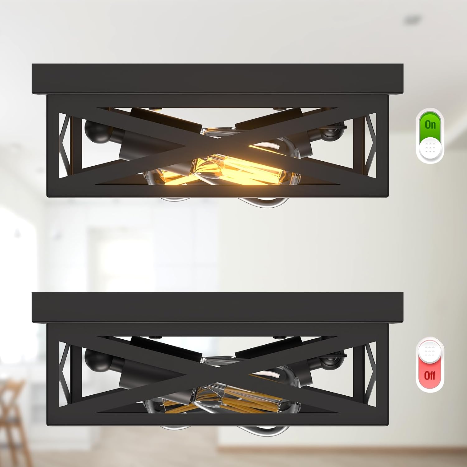 Lámpara de techo estilo casa de campo, 2 luces industriales empotradas, color negro mate, lámpara de techo moderna para cocina, dormitorio, pasillo,