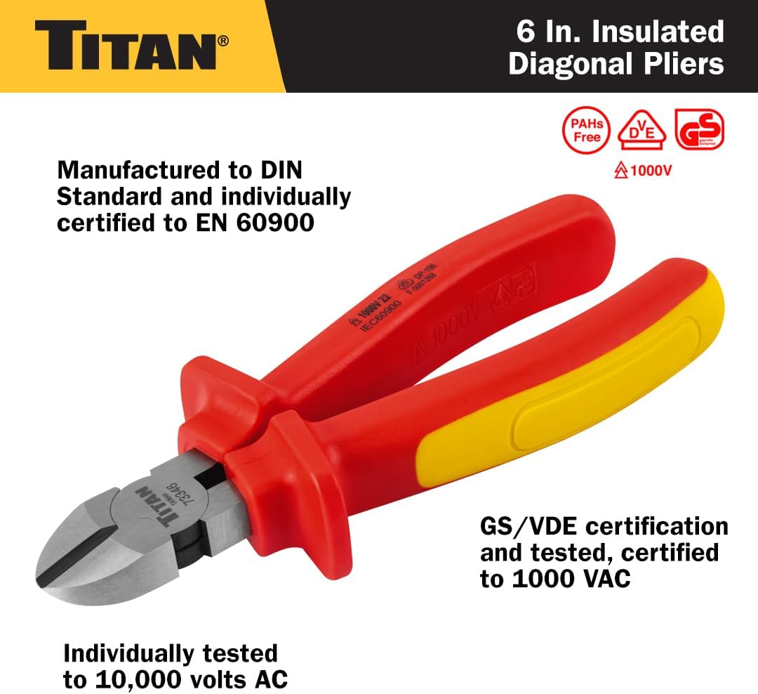 Titan 73346 Alicates diagonales aislados VDE de 6 pulgadas