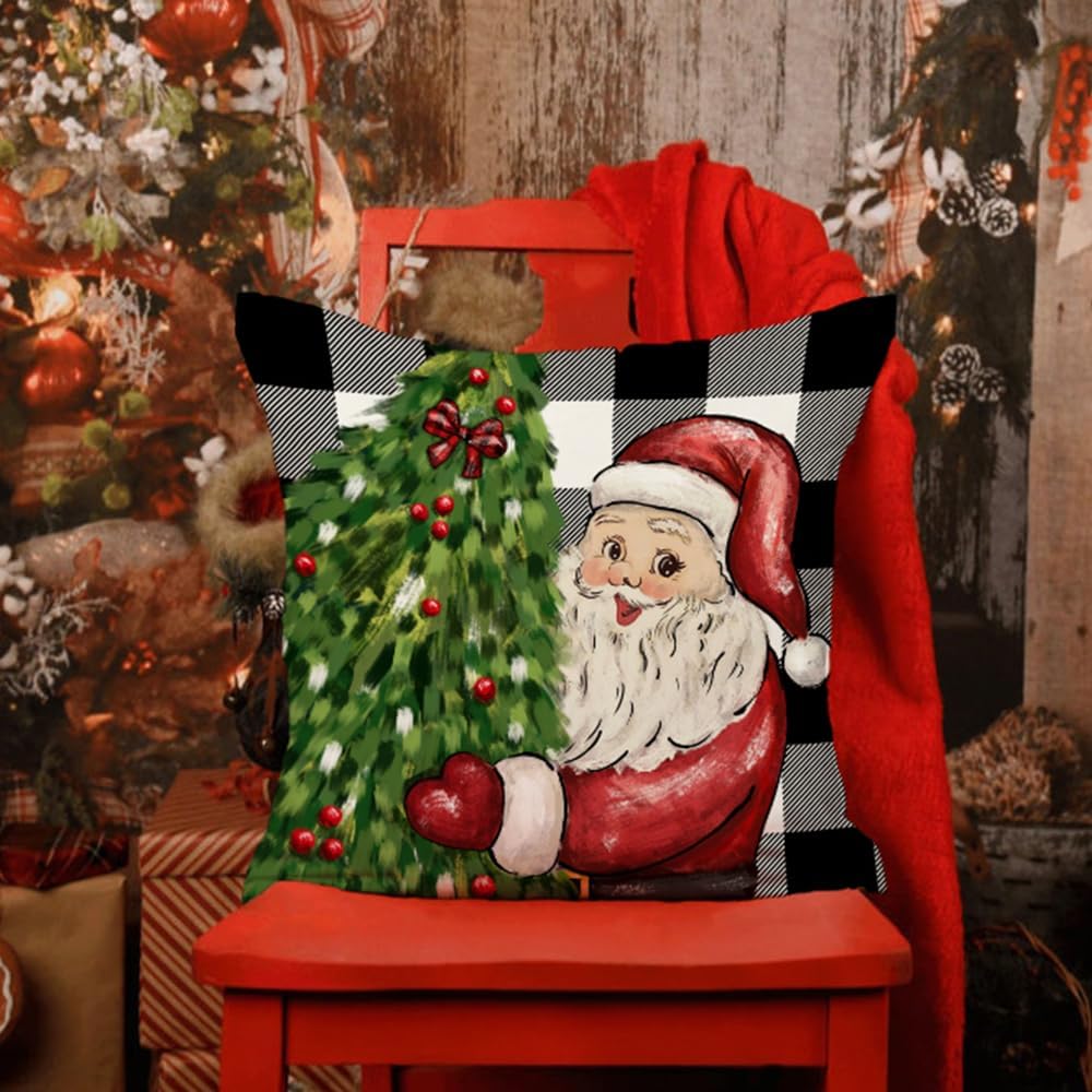 DFXSZ Juego de 4 fundas de almohada de Navidad de 18 x 18 pulgadas, diseño de muñeco de nieve, corona de árbol de Papá Noel, decoración de invierno
