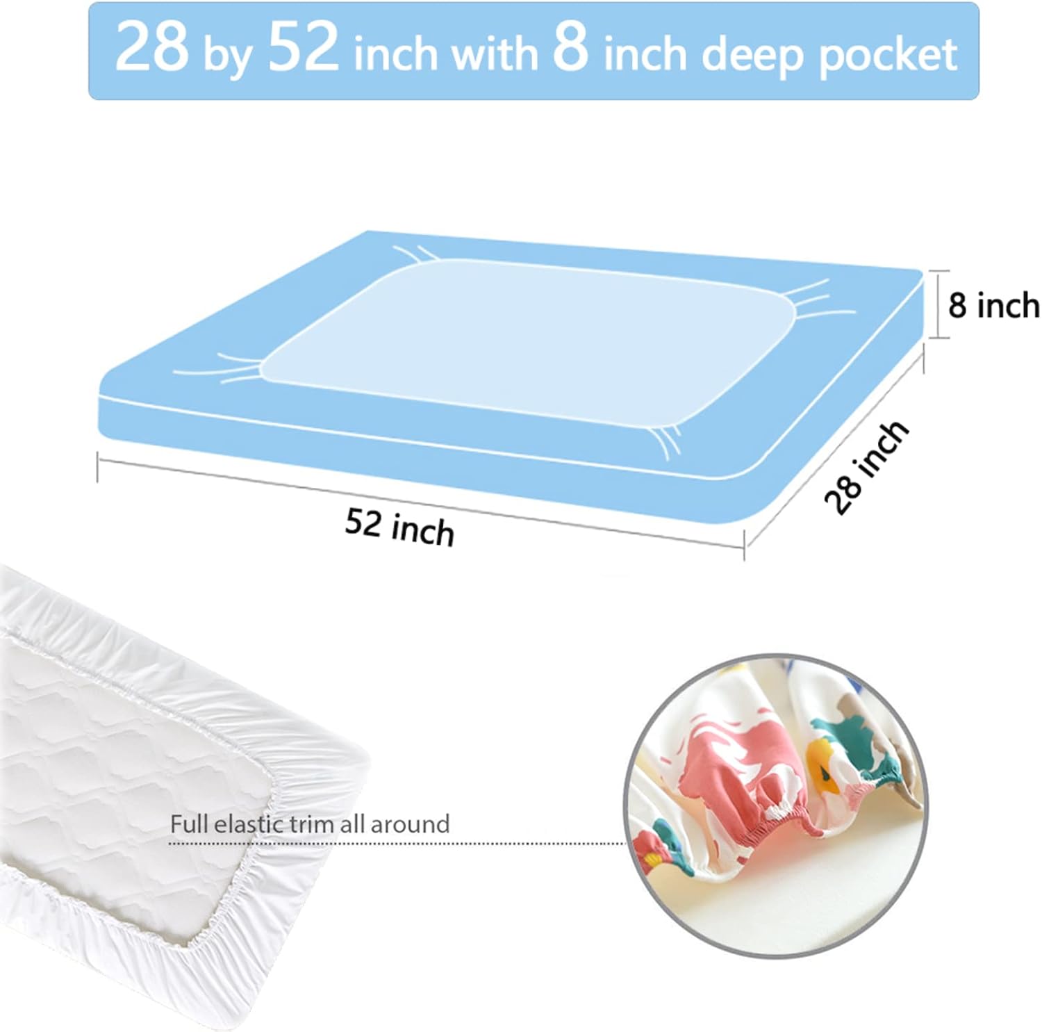 Sábana bajera ajustable para cuna con temática navideña, sábana bajera estándar para cuna para niños y niñas, 52 x 28 pulgadas, multicolor