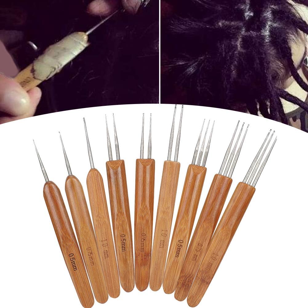 Akozon Juego de herramientas para rastas, 9 piezas de gancho de ganchillo para rastas, kit de agujas de ganchillo para rastas individuales, doble 3