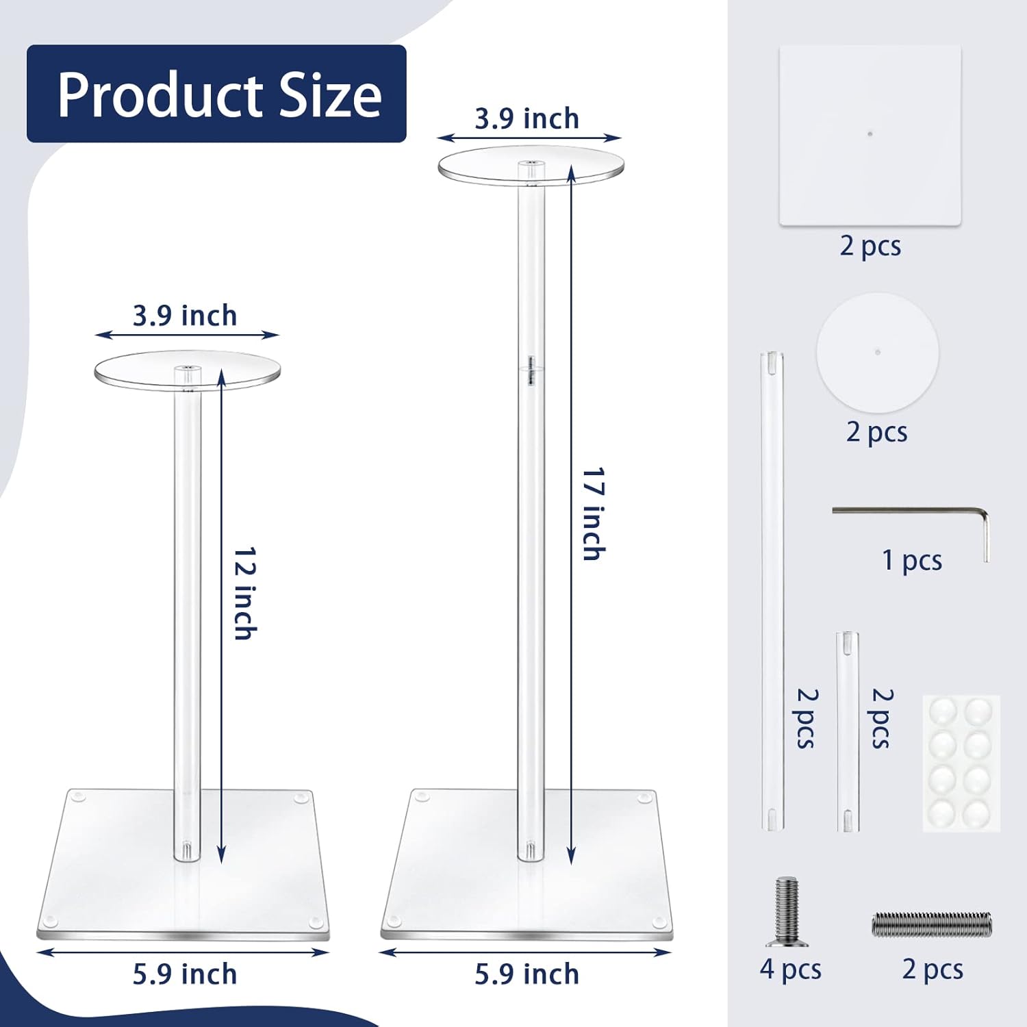 Soporte de acrílico para sombreros y pelucas, 2 soportes transparentes de 17 pulgadas para sombreros, soporte para sombreros de altura ajustable,
