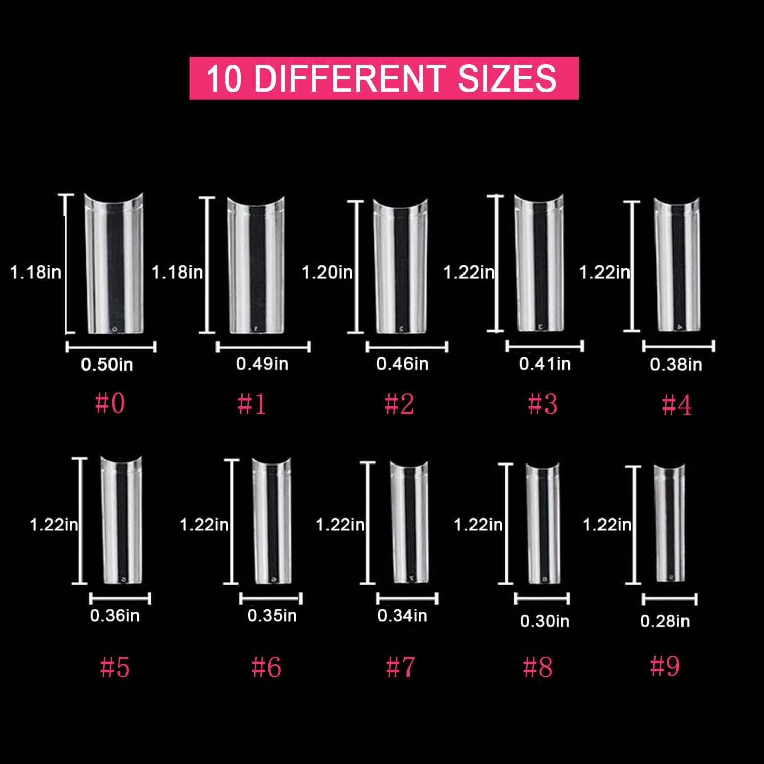 SWETIDY 500 puntas de uñas cuadradas XL sin curva C, puntas de uñas cuadradas cónicas de acrílico transparente, media cubierta, puntas de uñas