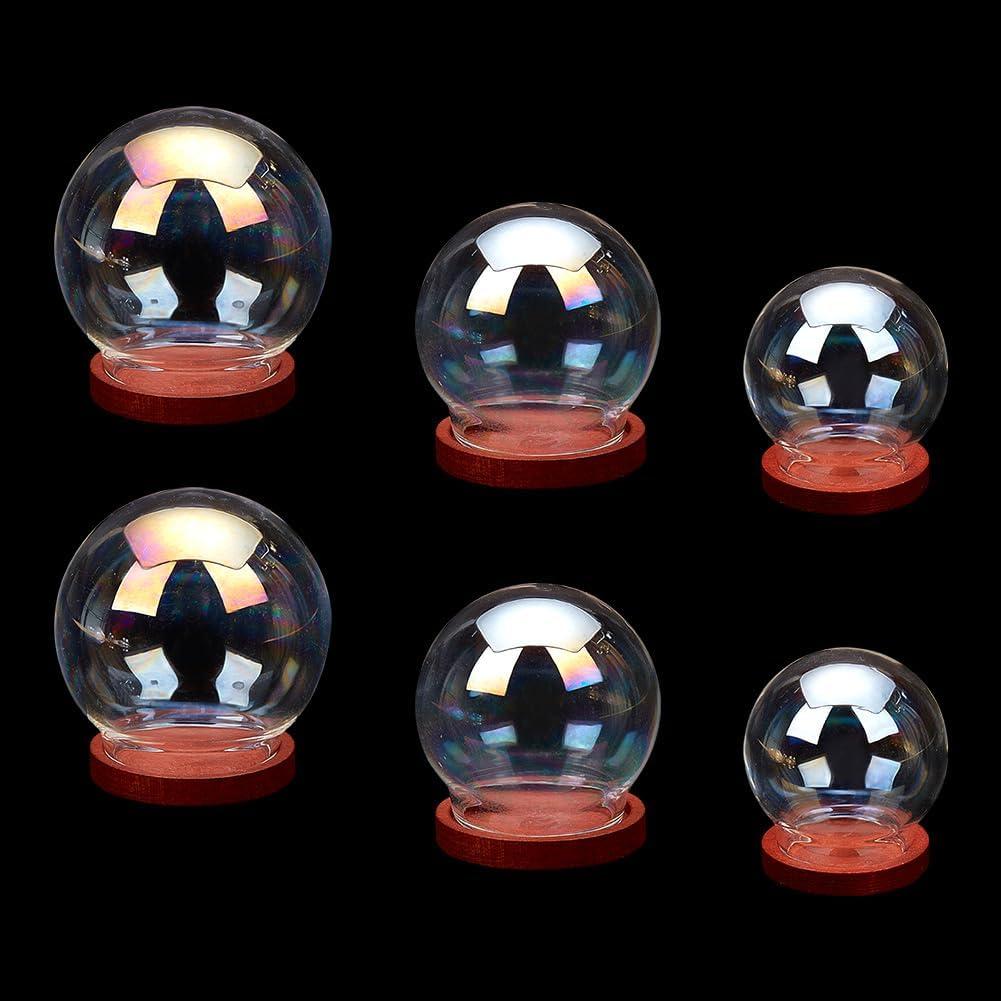 PH PandaHall 6 juegos de cúpula de cristal Cloche de 3 tamaños con base de madera, botellas de decoración de vidrio para plantas, exhibición de