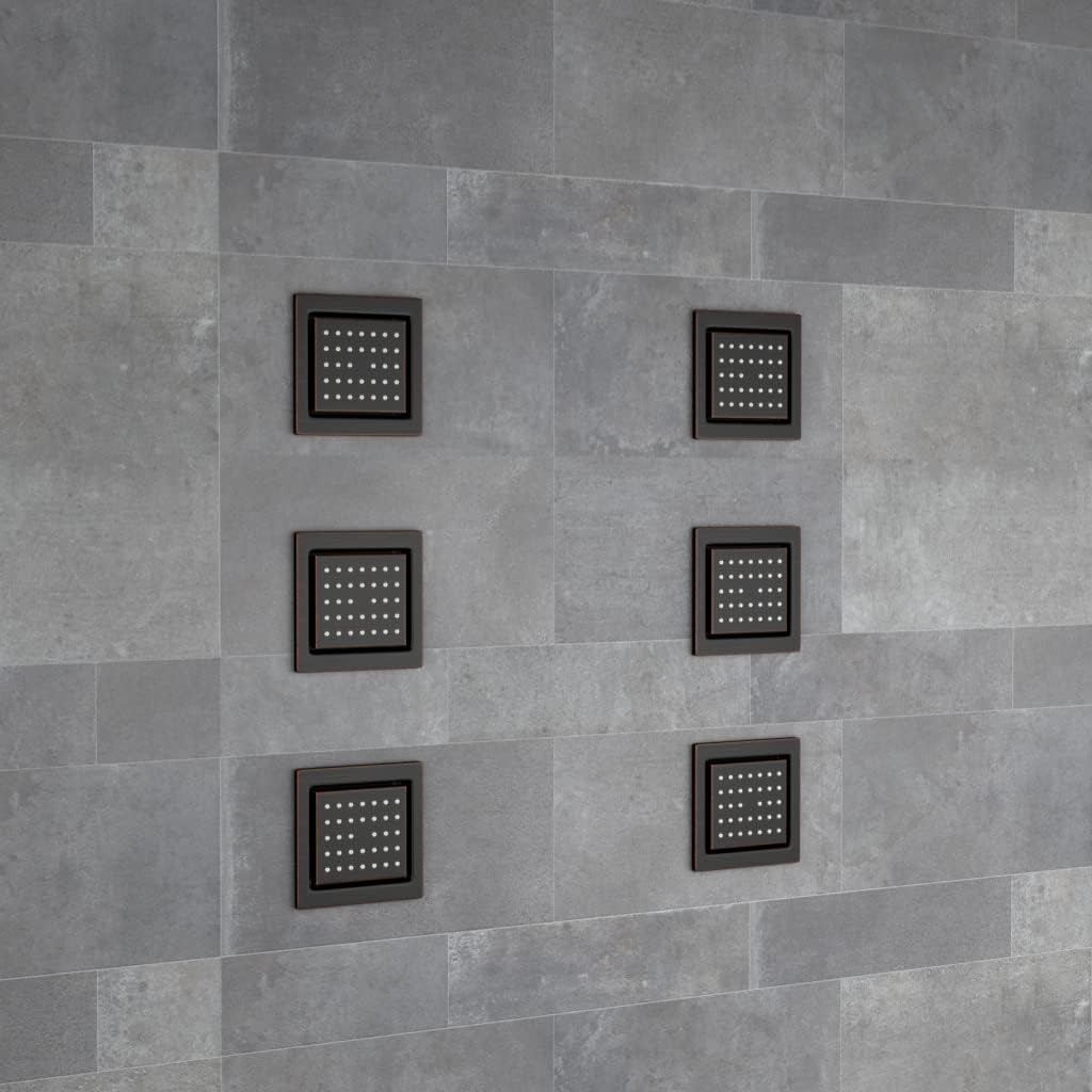 AYIVG Sistema de ducha de lluvia de bronce aceitado de 12 pulgadas con LED de montaje en el techo, con 6 chorros de ducha de cuerpo integrado,