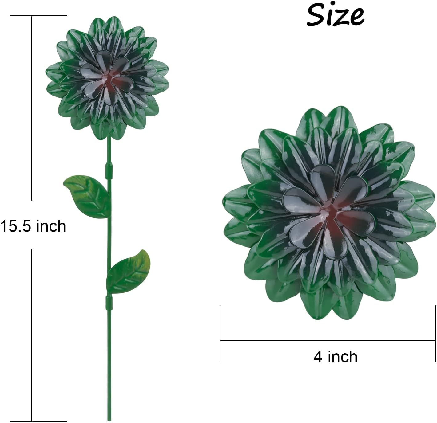 7 estacas de metal para jardín, flores de primavera de metal de 15 pulgadas, decoración al aire libre, decoración artística de patio, plantas de