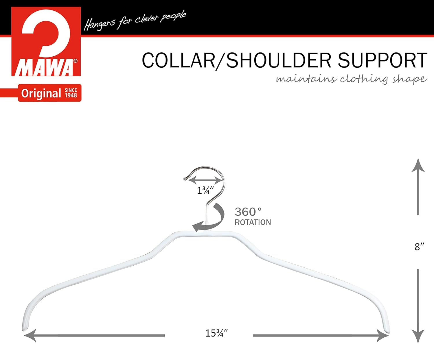 MAWA Ft Reston Lloyd Silhouette Series – Percha antideslizante que ahorra espacio para camisas y vestidos, estilo 41F, juego de 10, color blanco,