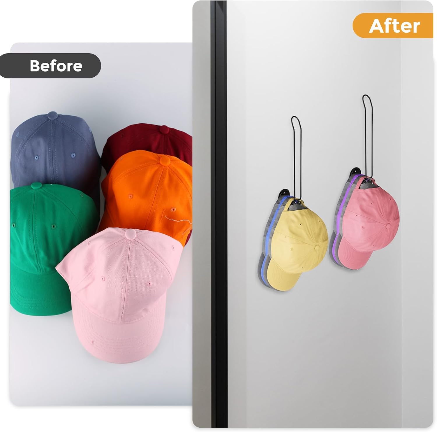 Percheros para organizador de sombreros de pared, de acero inoxidable para gorras de béisbol, juego de 2 perchas de pared para armario, soporte de