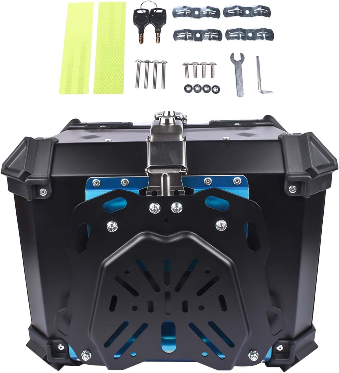 Maleta superior de motocicleta negra de 45 L, caja superior de aluminio impermeable para maletero de motocicleta, caja de cola con cerradura de