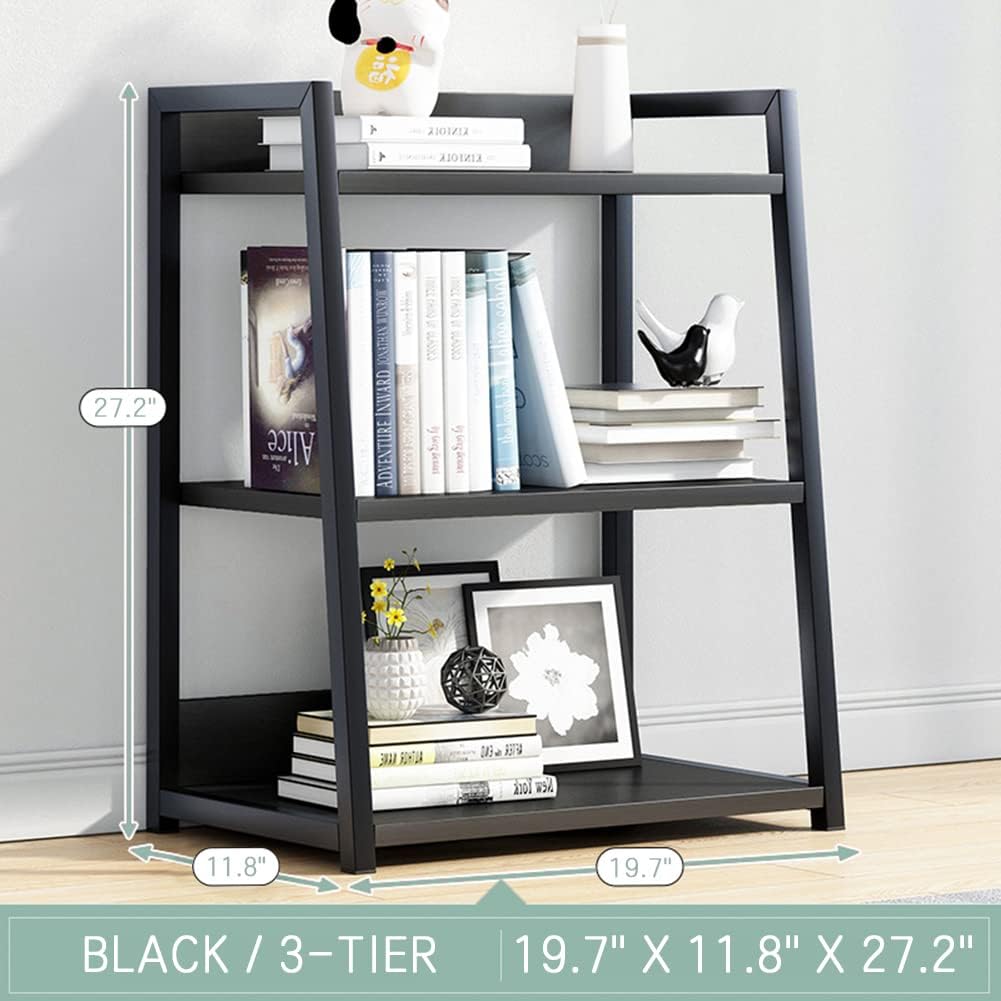 IOTXY Estantería abierta de 3 niveles, soporte de exhibición de acero y madera, estantería de pie de 19.7 in de ancho, color negro