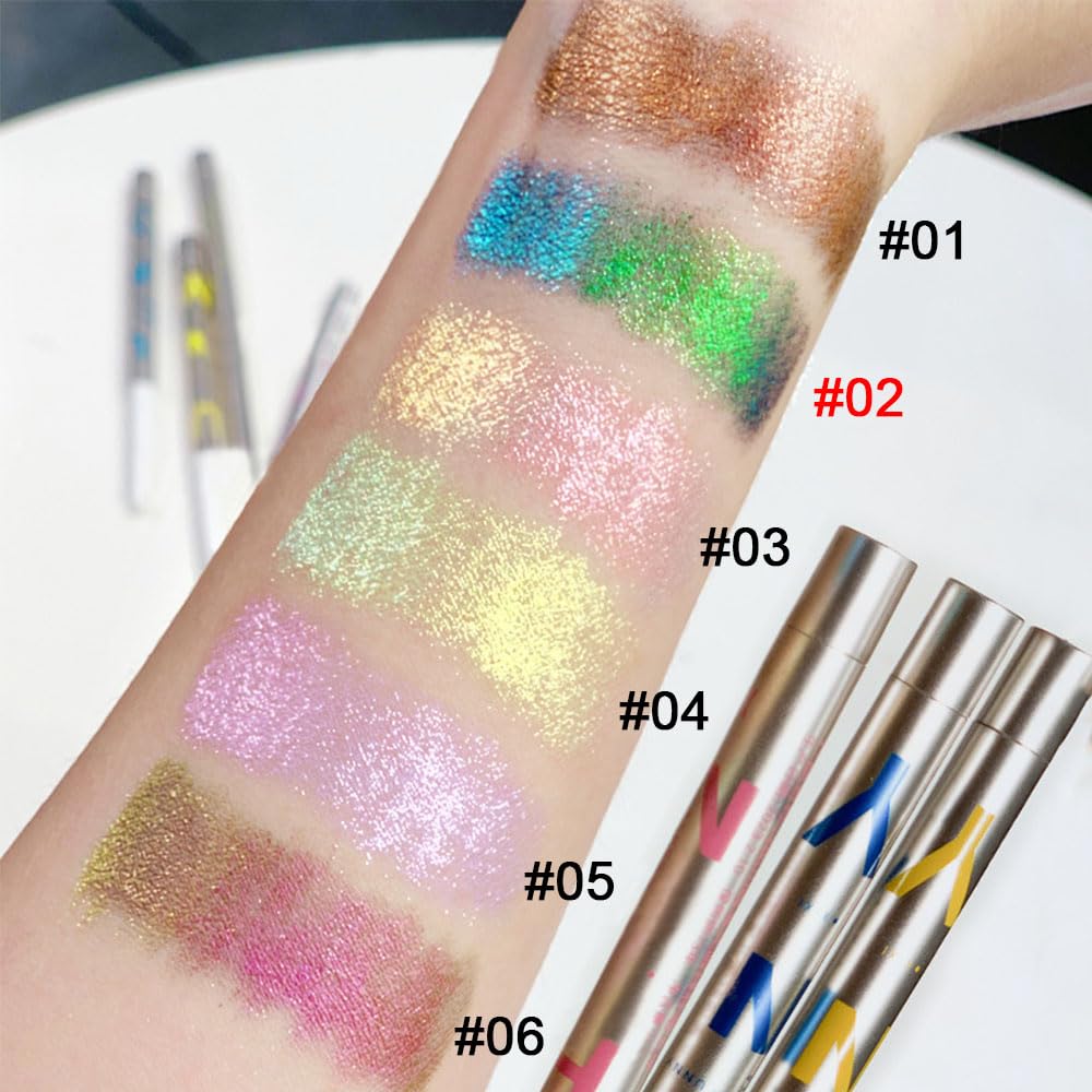 Kaely Lápiz delineador de ojos de gel con purpurina, lápiz de maquillaje de color colorido que cambia de color, delineador de ojos metálico verde