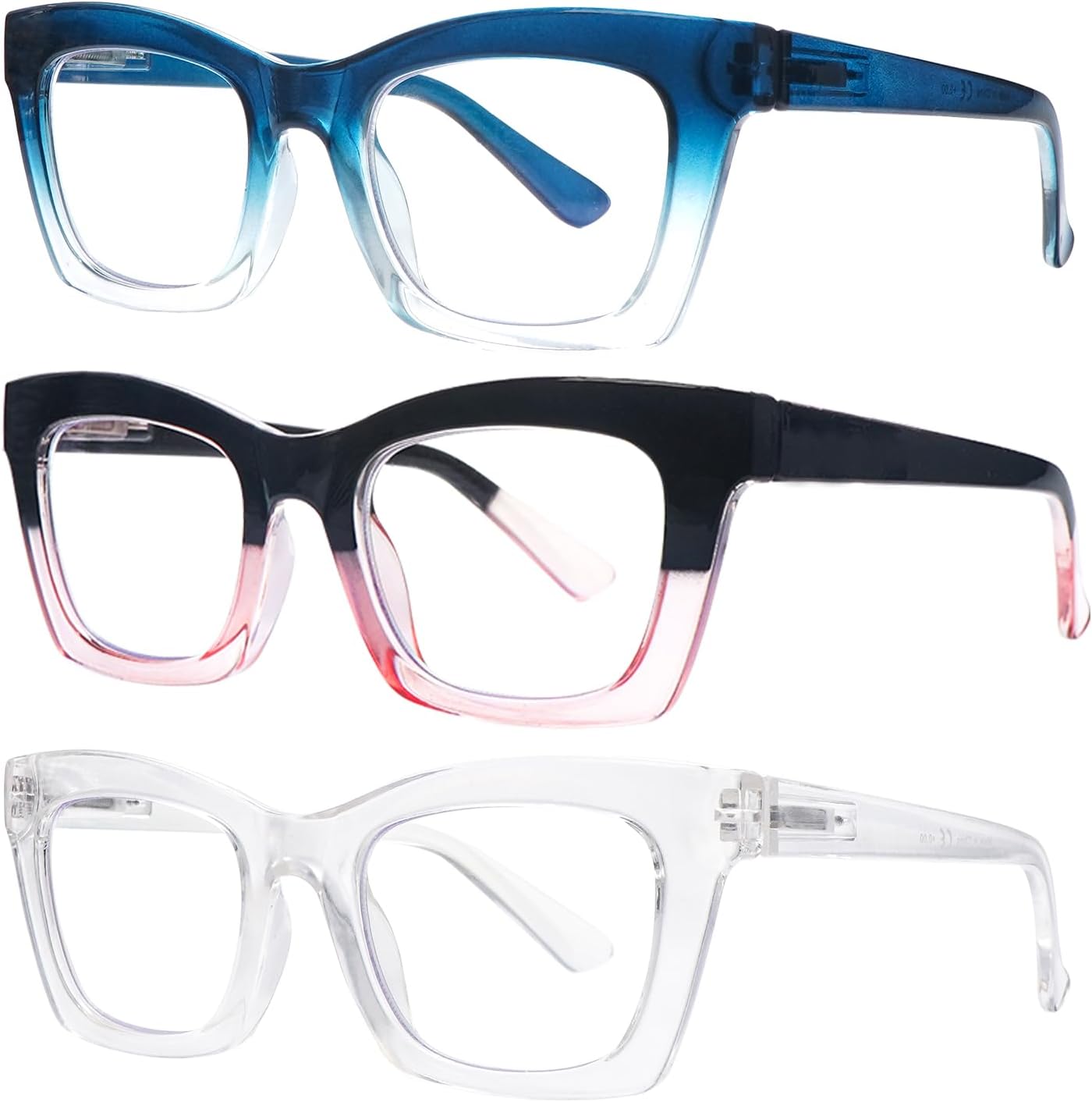 SIGVAN Paquete de 6 lentes de lectura estilo Oprah con bloqueo de luz azul, cuadrados, para computadora, bisagra de resorte para mujer