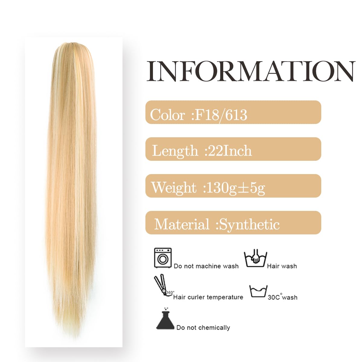 Extensiones de cabello sintético largo y liso con clip de garra, cola de caballo para mujer, 22 pulgadas, 4.59 ozpaquete, extensiones de cabello