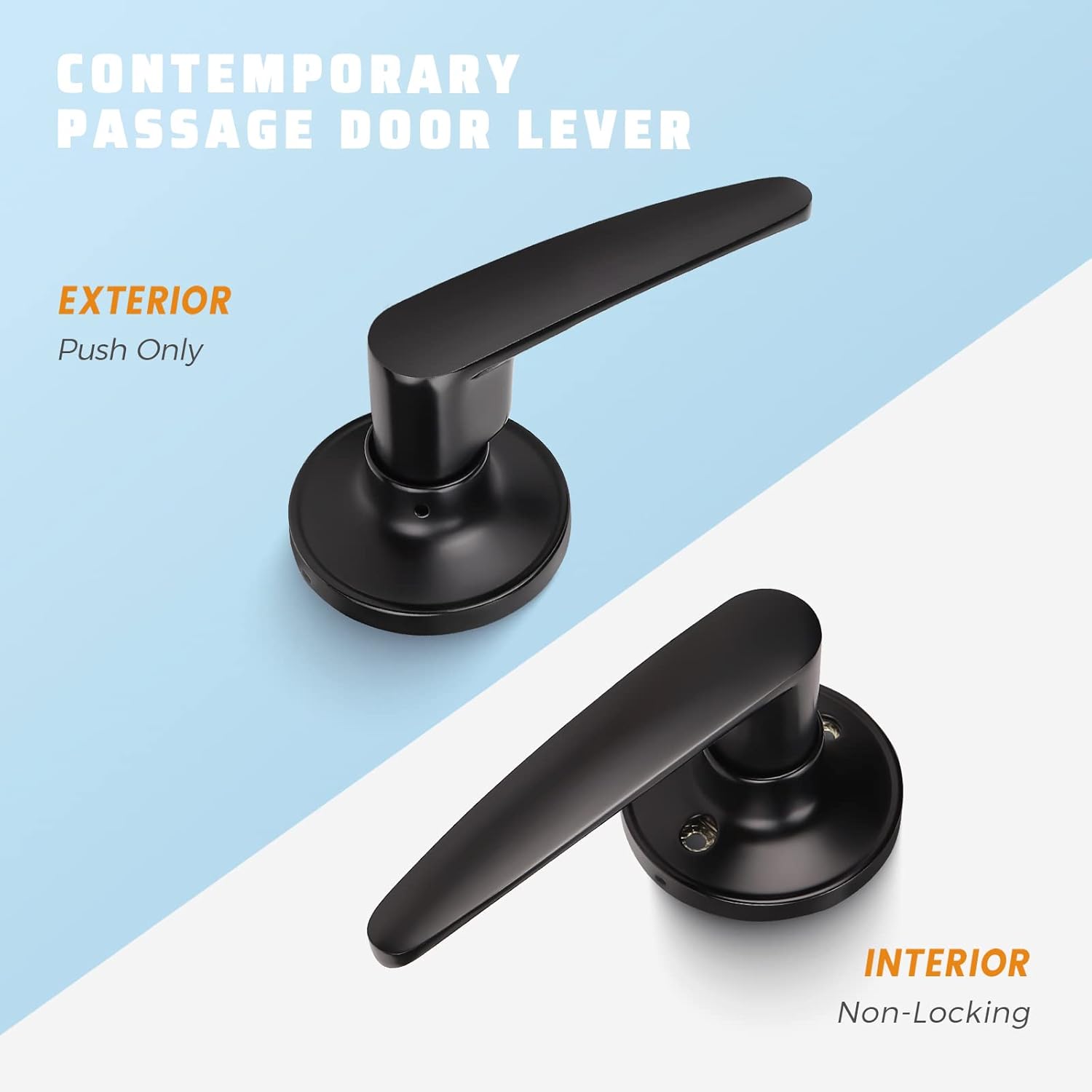 KNOBWELL Paquete de 10 manijas modernas para puerta interior color negro mate, pomo de puerta de armario con palancas rectas (sin pestillo, sin