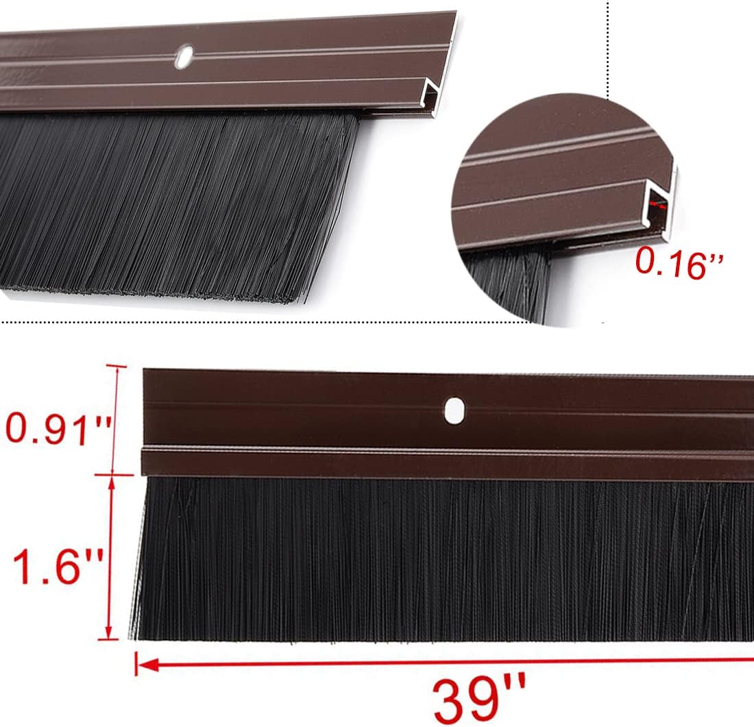 YXQ Barrido inferior del cepillo de puerta (2.5 pulgadas de ancho x 36.5 pulgadas de largo) con soporte de aleación de aluminio marrón en forma de H