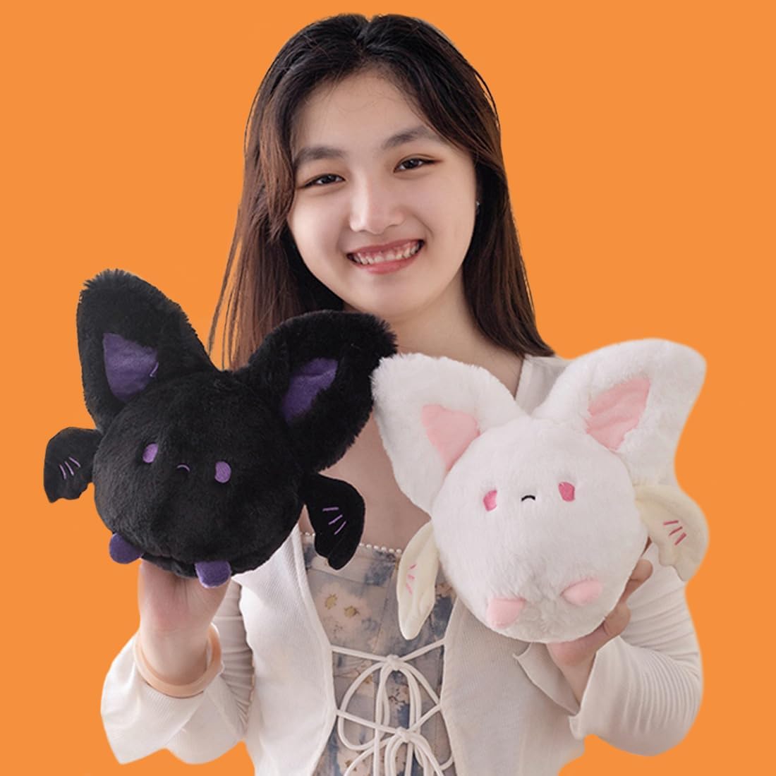 ELAINREN Peluche de murciélago loco para Halloween, diseño de murciélago negro, suave, para abrazar, decoración de muñecas de murciélago peludo,