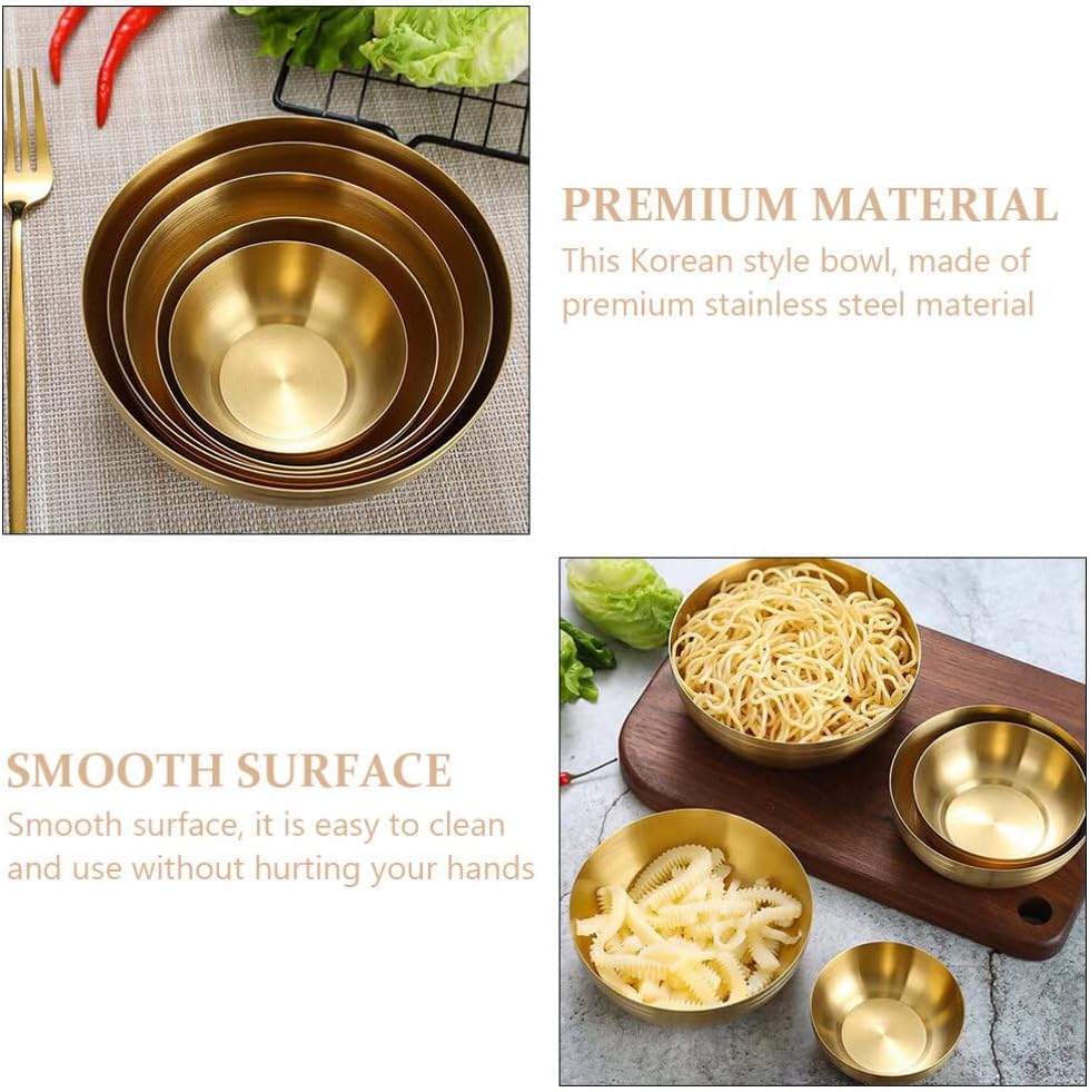 Udon – Tazón de fideos de acero inoxidable, cuenco aislado para sopa para cereales, helado, fideos de arroz, ensalada, cuencos de sopa dorados de