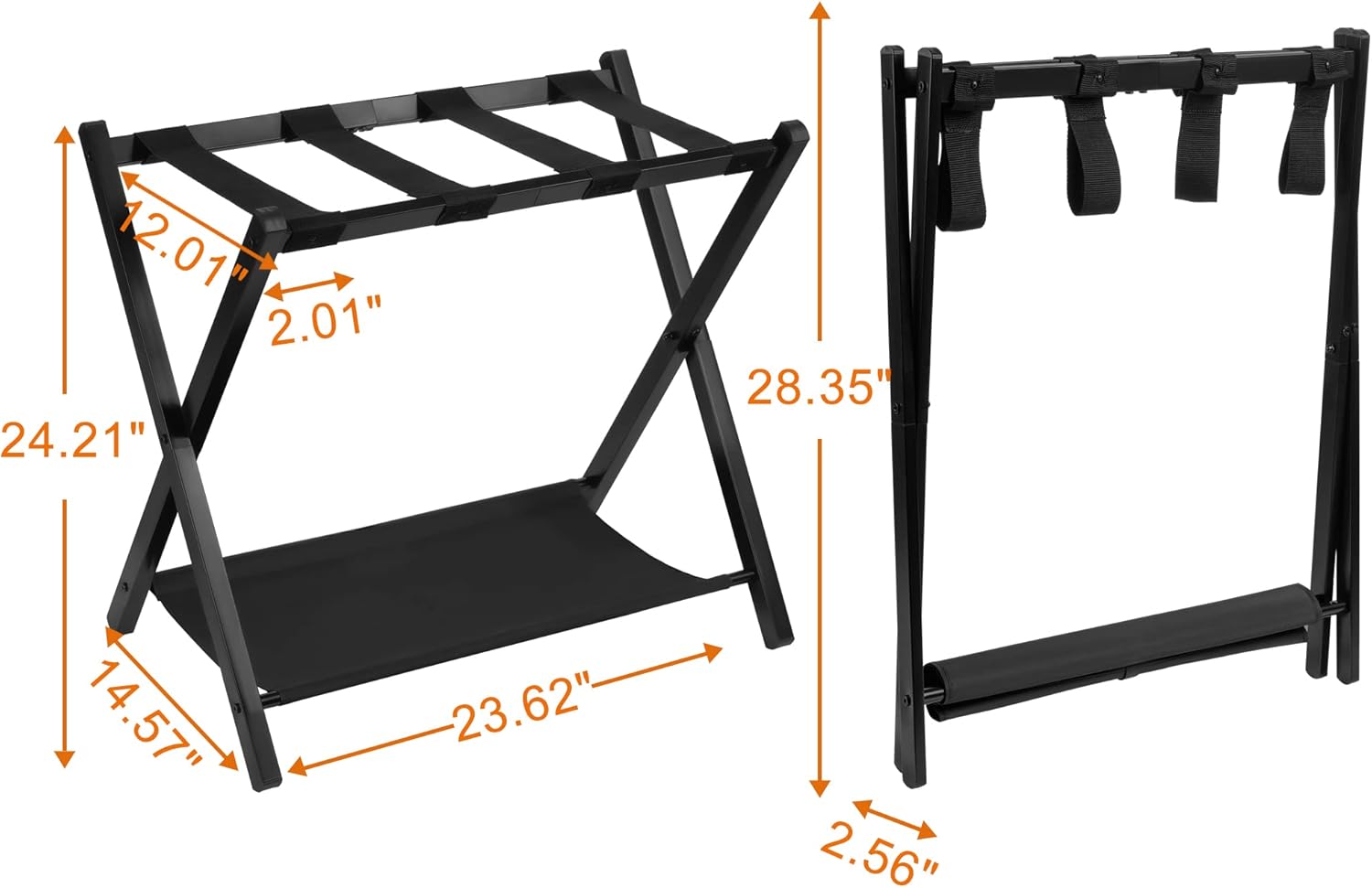 Heybly Portaequipajes, paquete de 2, soporte plegable de acero para maleta con estante de almacenamiento para habitación de invitados, dormitorio,