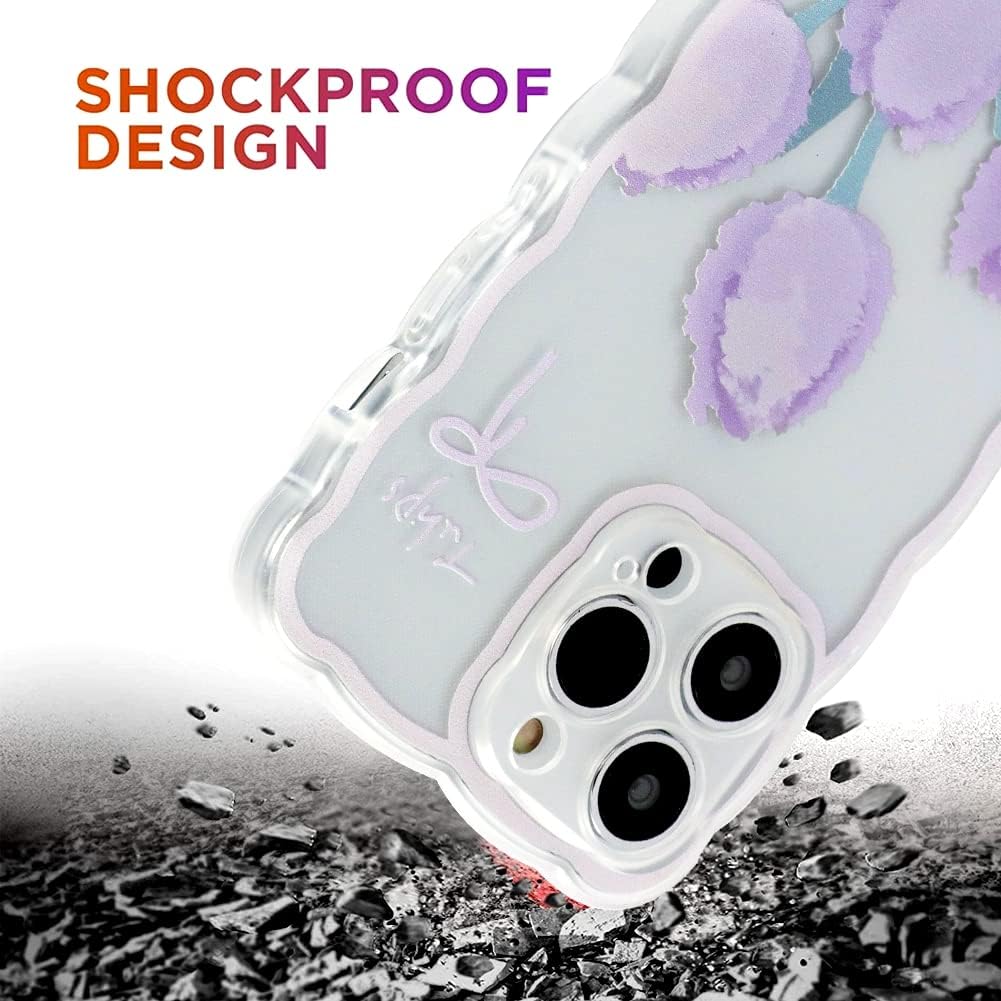 OOK Flower Designs – Funda transparente para iPhone 14 Pro Max, con protector de pantalla, bonito estampado de flores azules para niñas y mujeres,