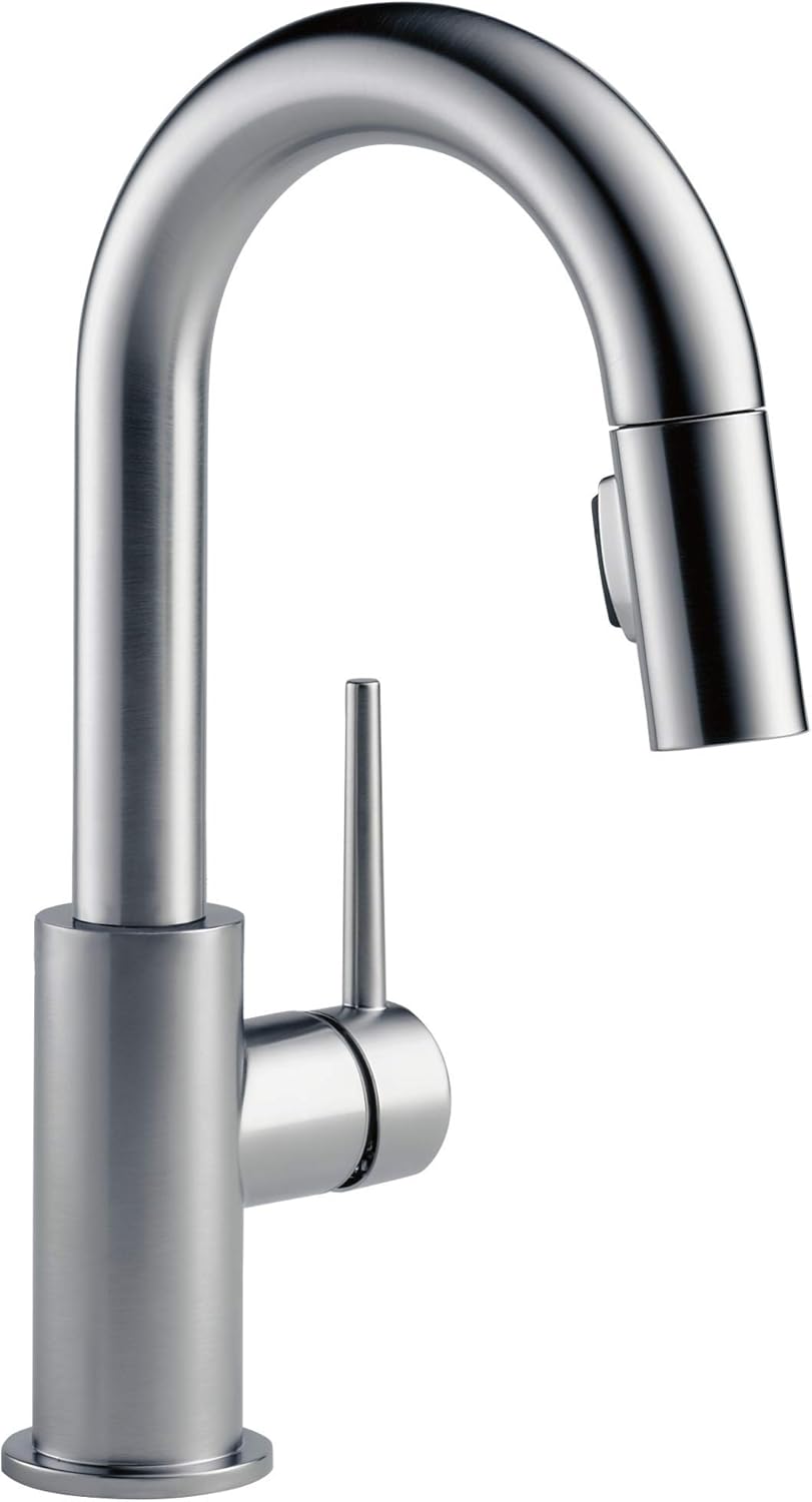 Delta Faucet Trinsic – Grifo de barra de níquel cepillado, grifo de fregadero de barra de un solo orificio, grifos de barra húmeda con rociador