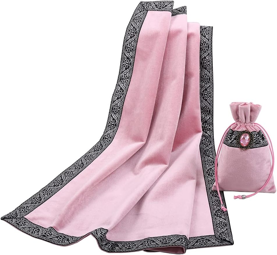 BLESSUME Paño de mesa y bolsa de terciopelo de bruja Altar Tarot Paño cuadrado de adivinación (rosa)