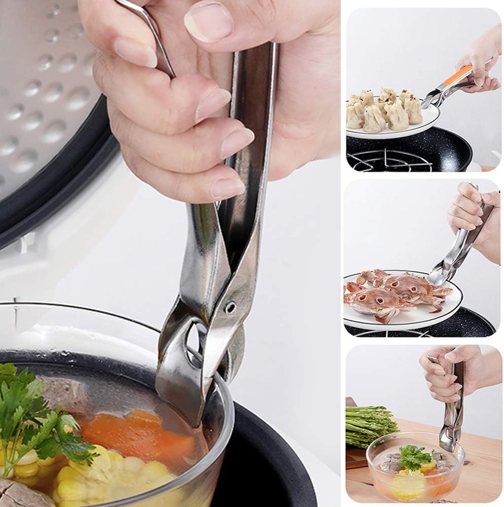 Pinza para platos calientes, agarre ergonómico para bandeja de pizza, clip ergonómico para tazón, agarre de placa caliente de restaurante de acero