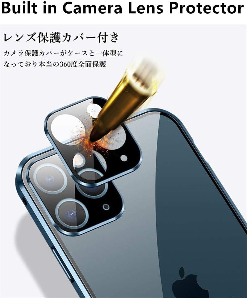 HENGHUI Funda antimiradas con cerradura para iPhone 12 Pro Max, funda magnética de vidrio con protector de lente de cámara integrado, protector de